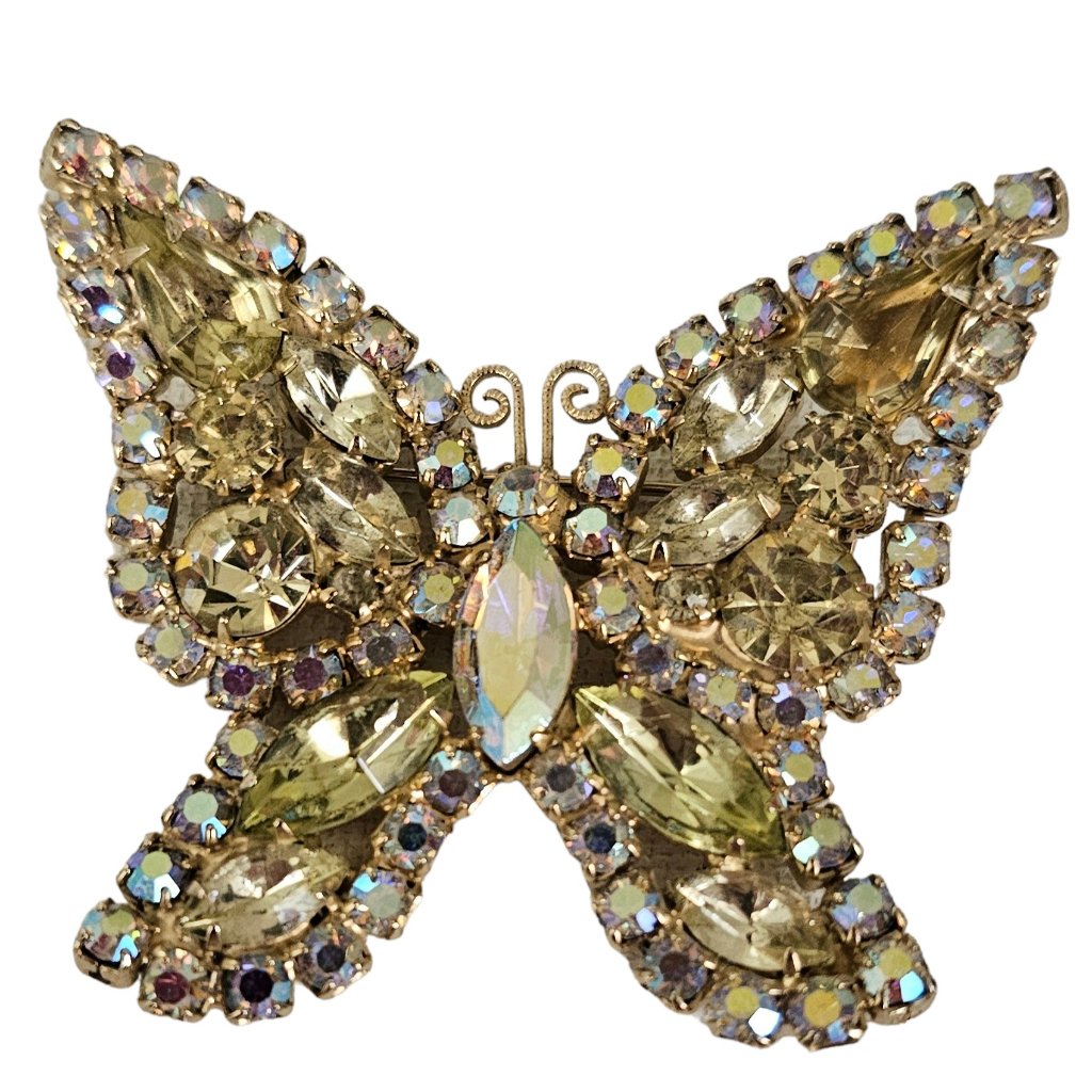 Weiss Ab Rhinestone Butterfly Brooch Signed L297 84$